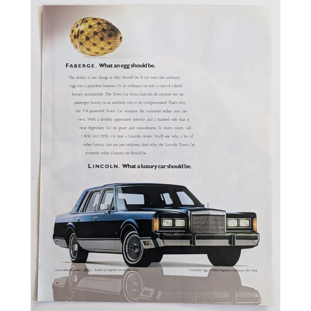 Lincoln Town Car Faberge Coronation Egg Lincoln Mercury Division 1989 Print Ad